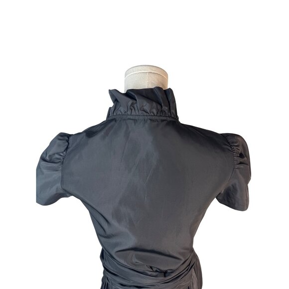 ZARA Black XS Ruffle Neck Wrap Top With Puff Sleeves & Side Sash Tie - Picture 7 of 16